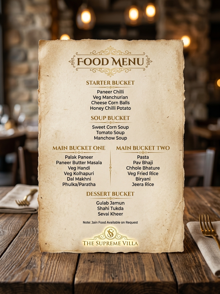 The Supreme Villa Food Menu Buckets